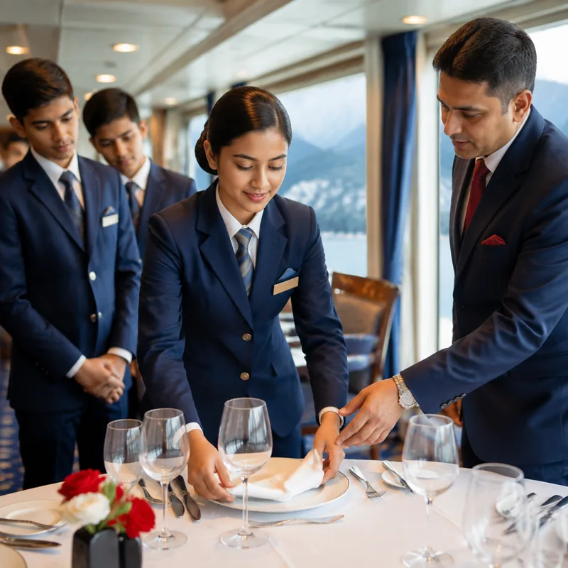 Hospitality trainees practising professional guest service