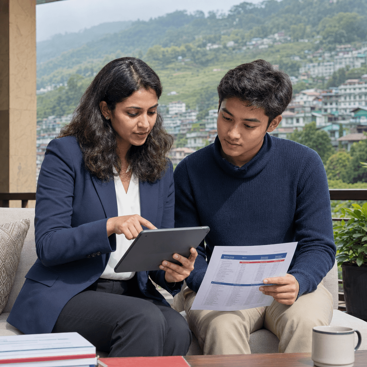 Student and counsellor comparing education choices